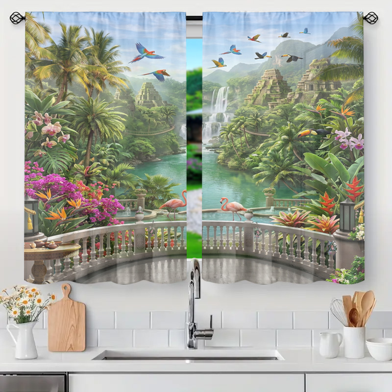 Home Office Bali - Tende Trasparenti con Vivace Paesaggio Tropicale