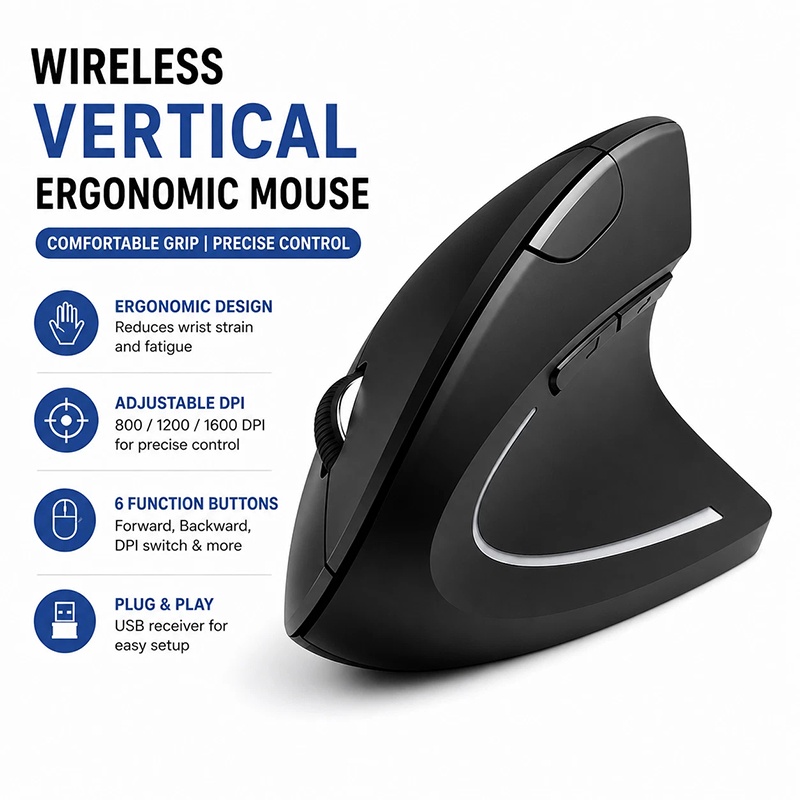 Home Office Gear - Mouse da gioco verticale ricaricabile per