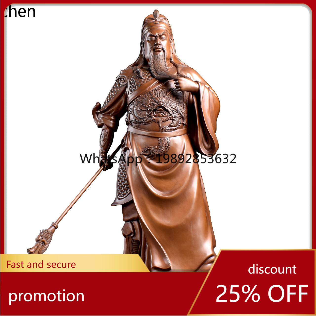 Home Office Ye - Statua di Guan Gong in Rame